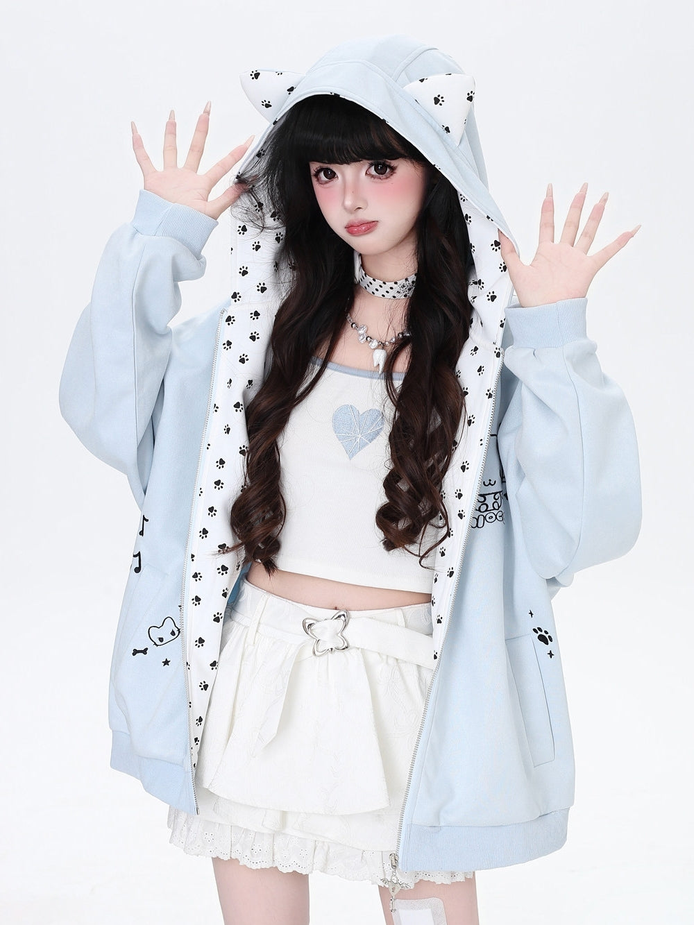 Kawaii Paw Print Cat Ear Hoodie