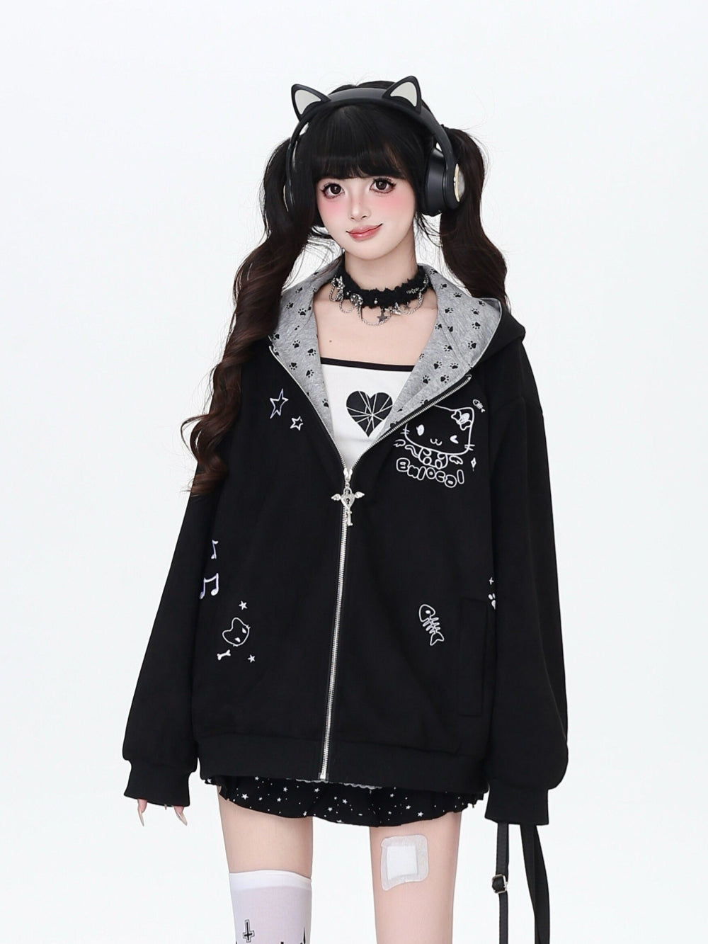 Kawaii Paw Print Cat Ear Hoodie