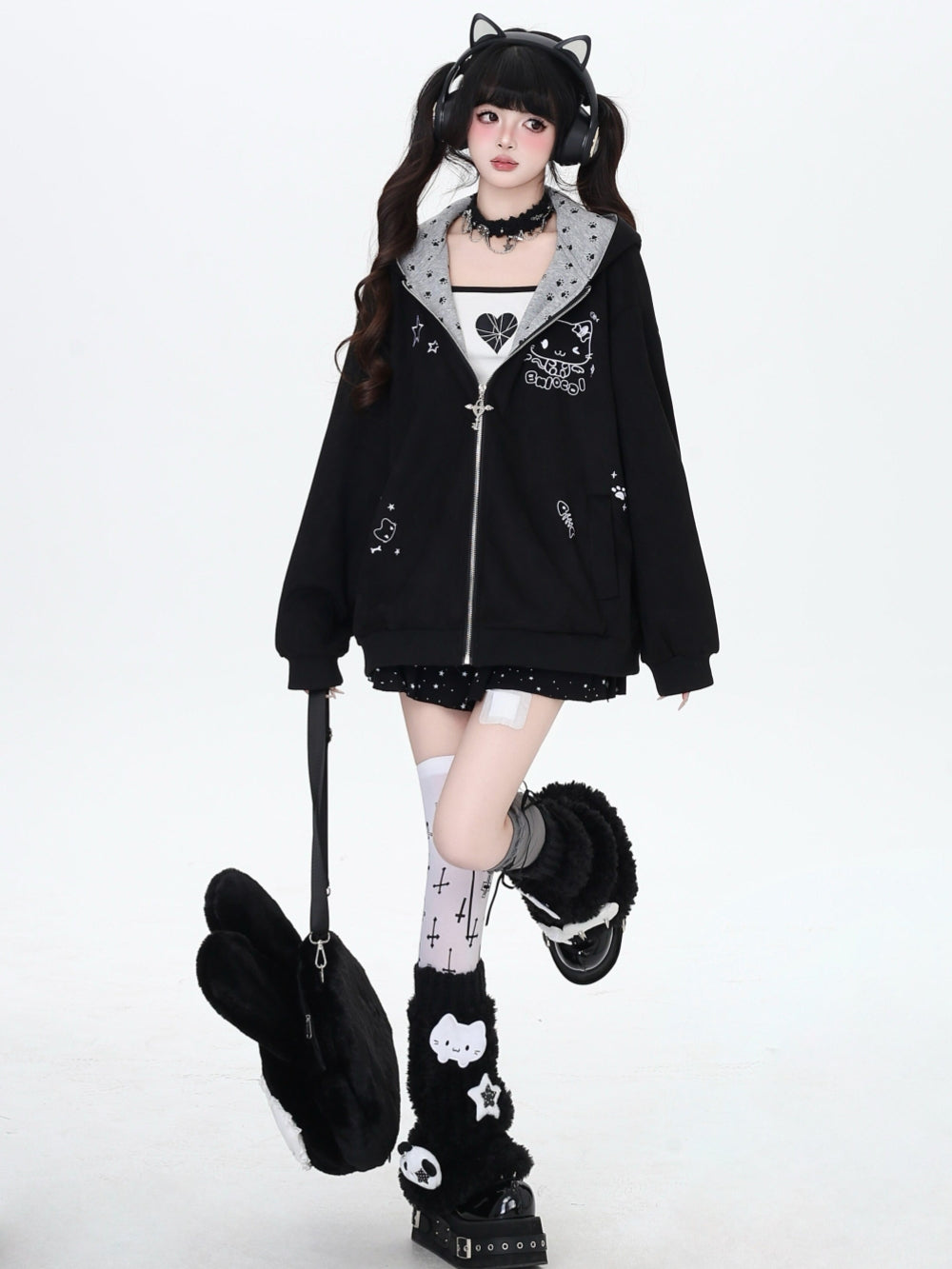 Kawaii Paw Print Cat Ear Hoodie