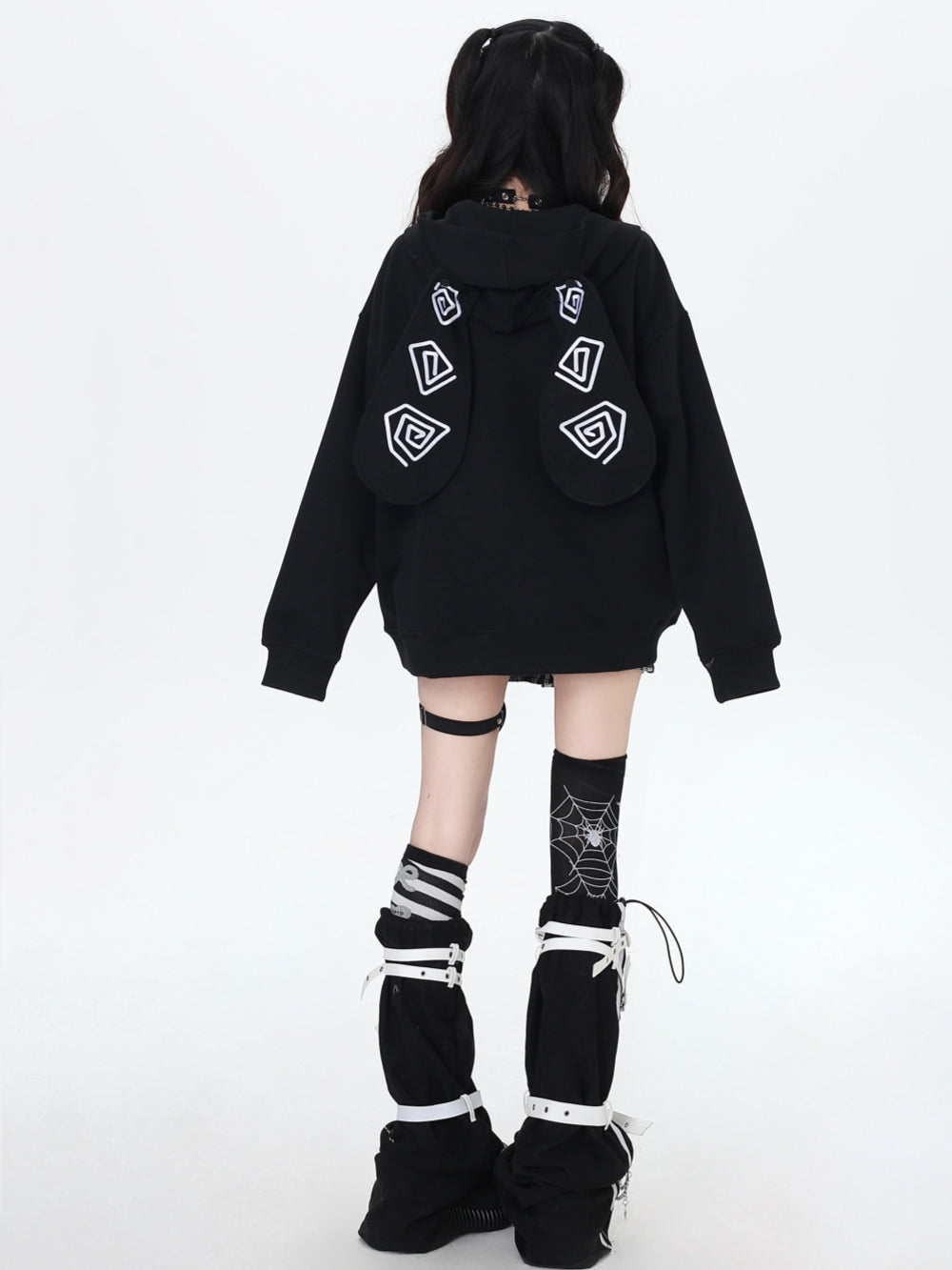 Harajuku Tie Decor Bunny Ear Hoodie