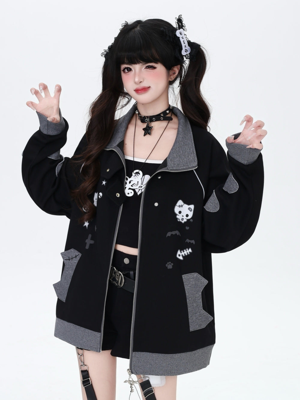 Kawaii Kitten Paw Print Zip-up Hoodie