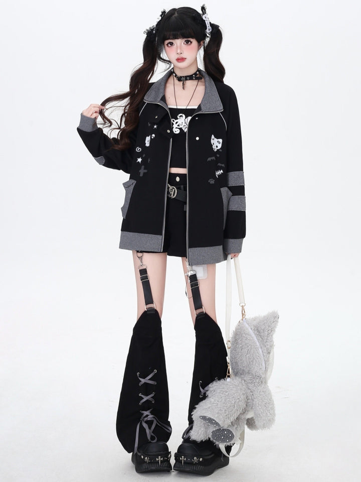 Kawaii Kitten Paw Print Zip-up Hoodie