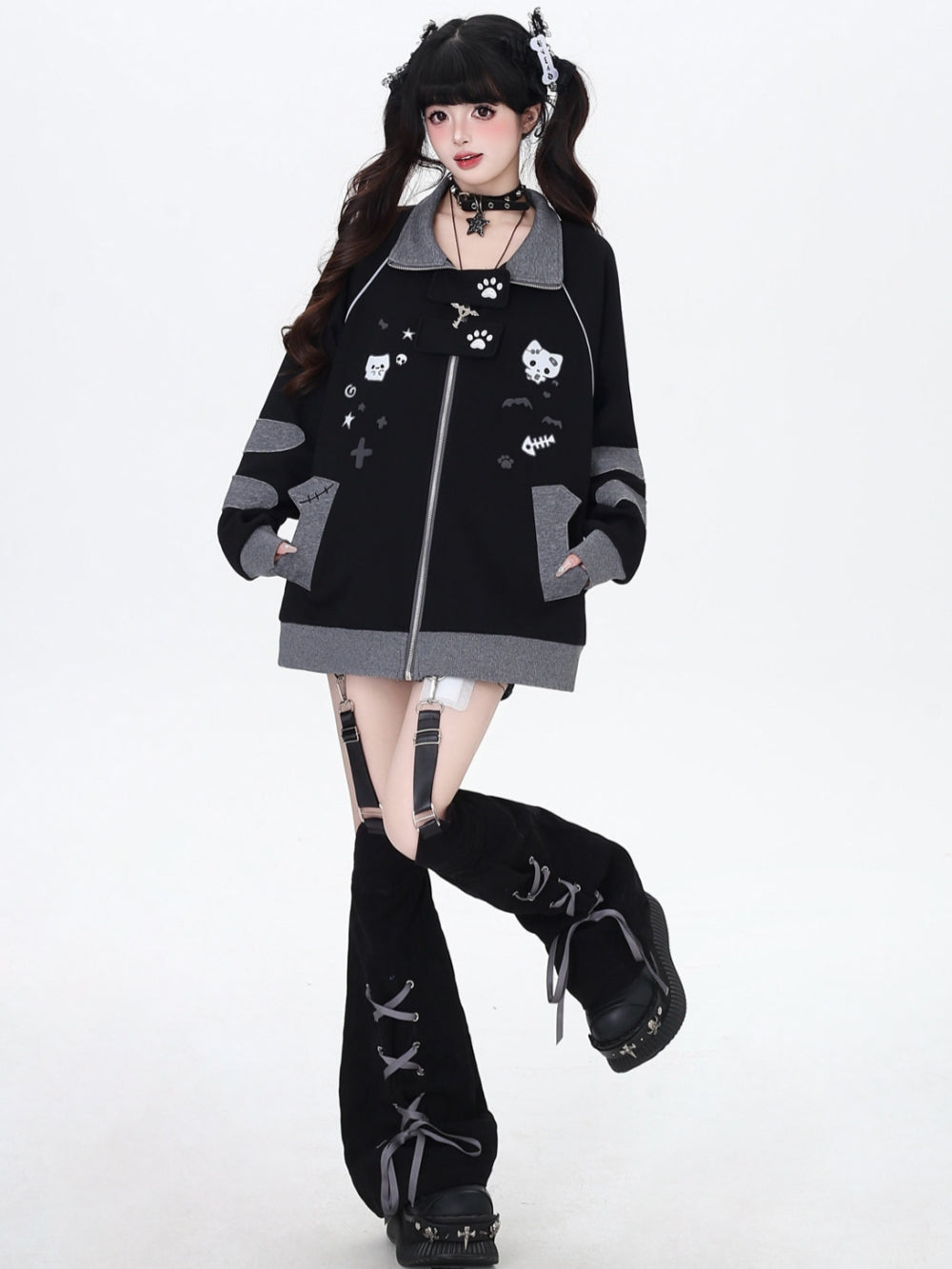 Kawaii Kitten Paw Print Zip-up Hoodie