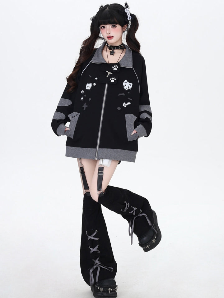 Kawaii Kitten Paw Print Zip-up Hoodie