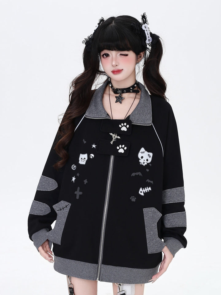 Kawaii Kitten Paw Print Zip-up Hoodie
