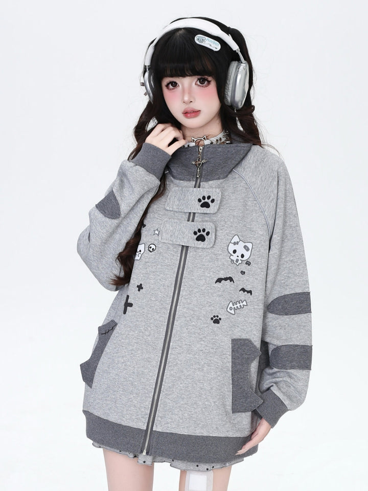 Kawaii Kitten Paw Print Zip-up Hoodie