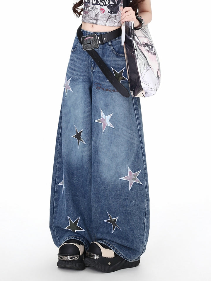 Vintage Grunge Camo Star Wide Leg Jeans