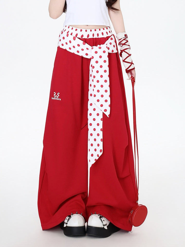 Polka Dot Belted Wide Leg Baggy Pants