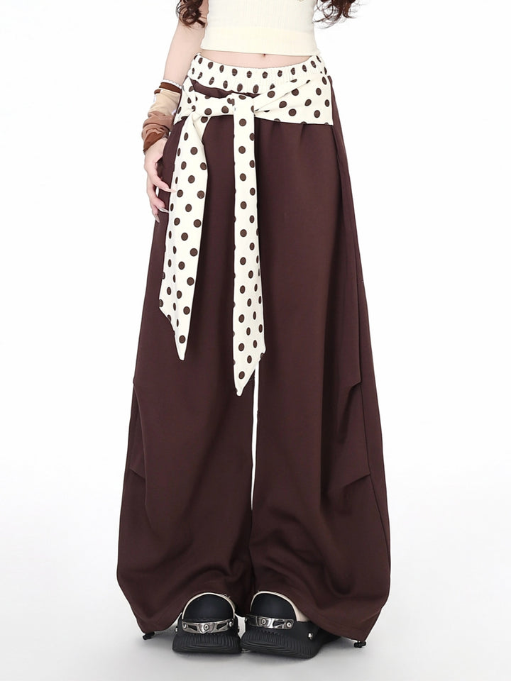Polka Dot Belted Wide Leg Baggy Pants