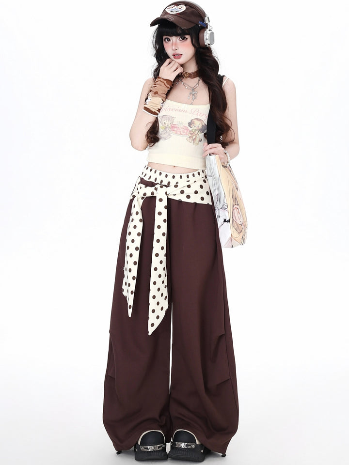 Polka Dot Belted Wide Leg Baggy Pants