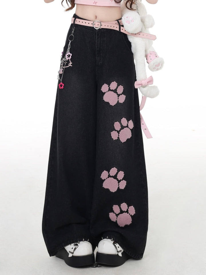 Sweet Punk Pink Paw Patch Baggy Jeans