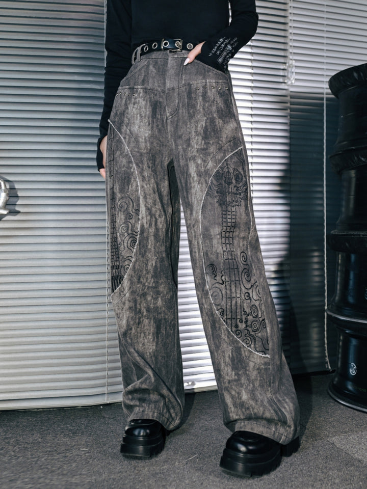 Vintage Rock Graphic Rivet Baggy Jeans