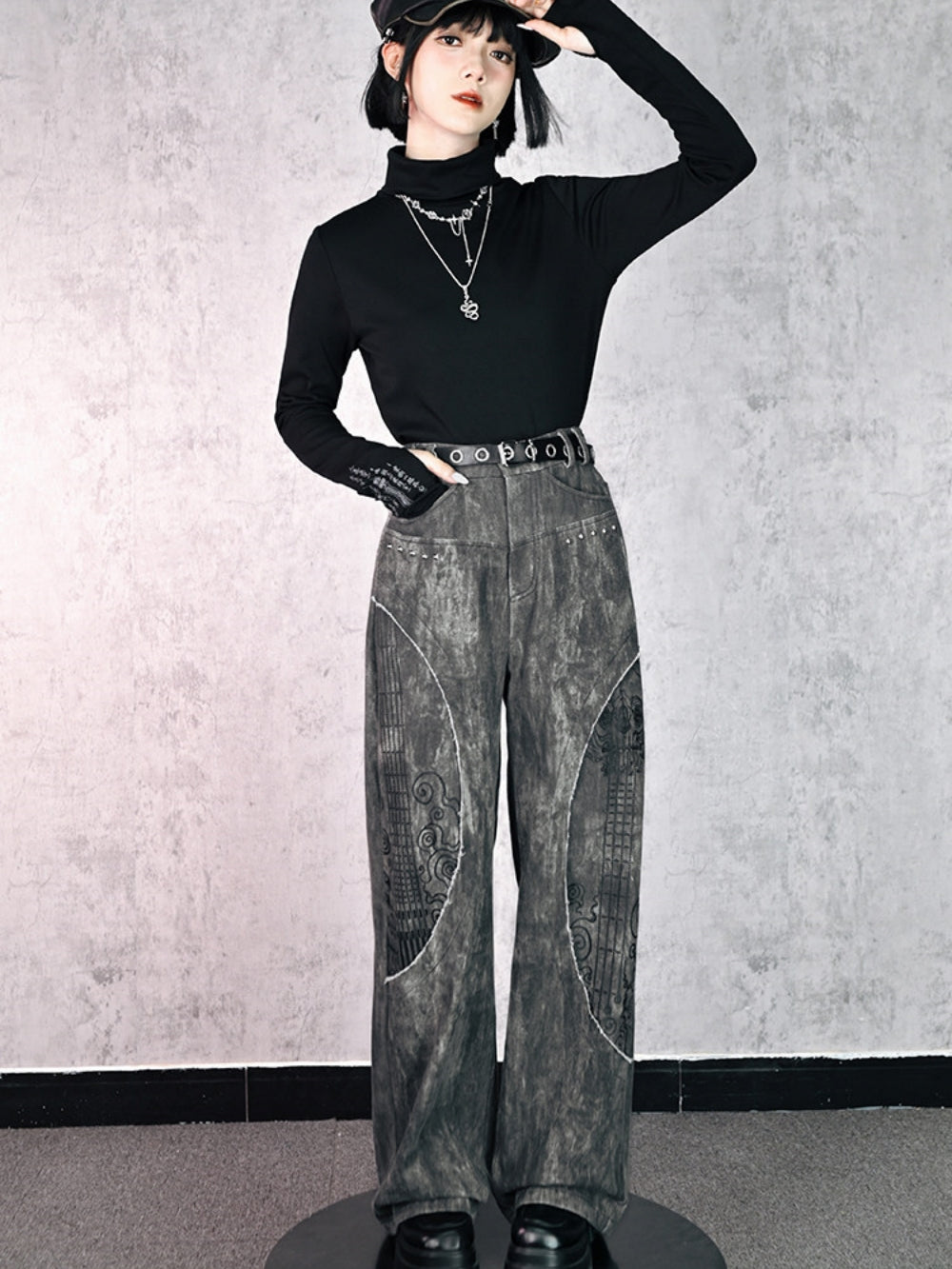 Vintage Rock Graphic Rivet Baggy Jeans