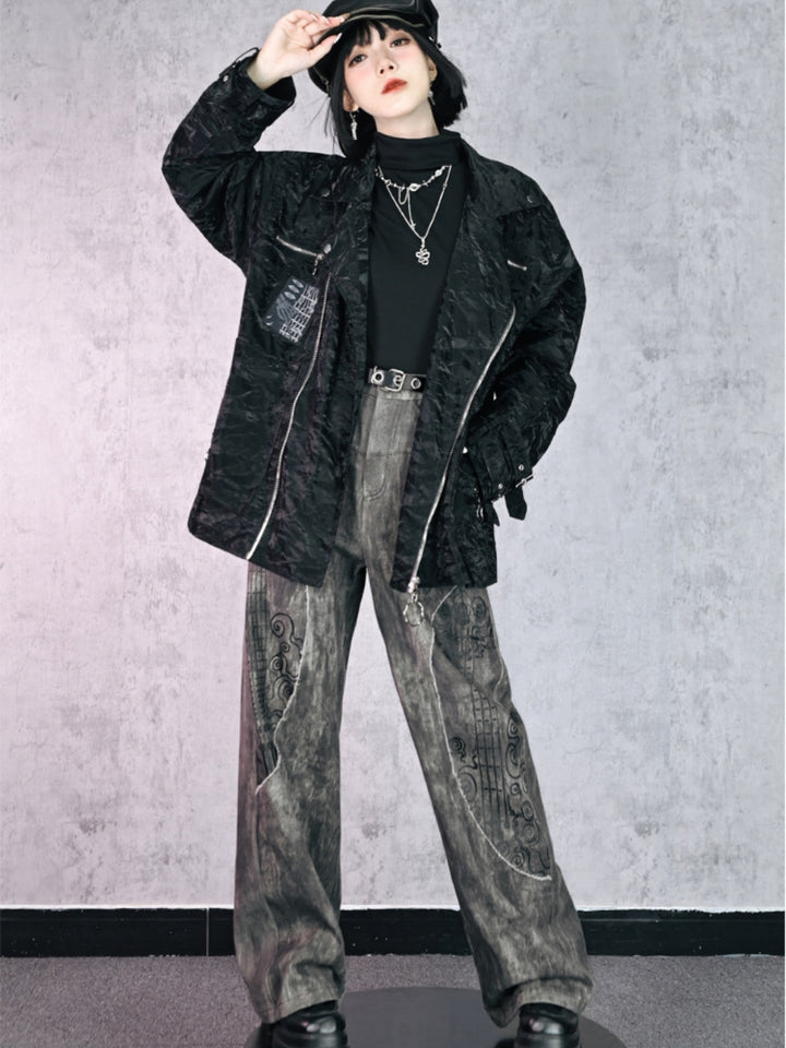 Vintage Rock Graphic Rivet Baggy Jeans