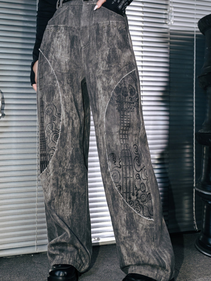 Vintage Rock Graphic Rivet Baggy Jeans