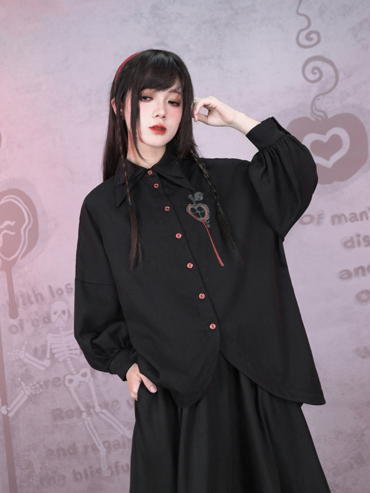 Gothic Apple Embroidery Dark Academy Shirt