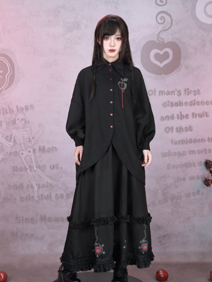 Gothic Apple Embroidery Dark Academy Shirt
