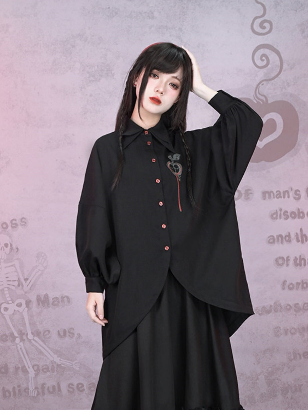 Gothic Apple Embroidery Dark Academy Shirt