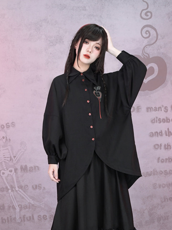 Gothic Apple Embroidery Dark Academy Shirt