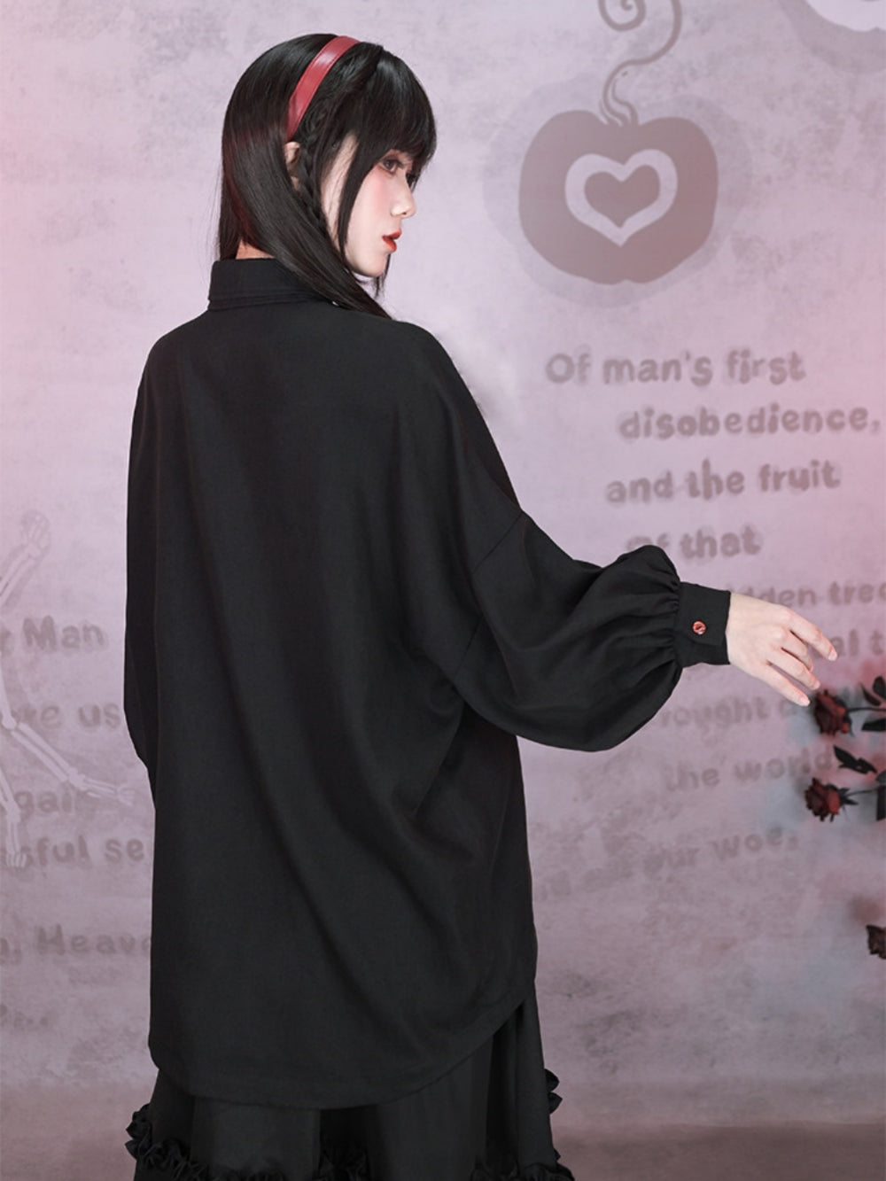 Gothic Apple Embroidery Dark Academy Shirt