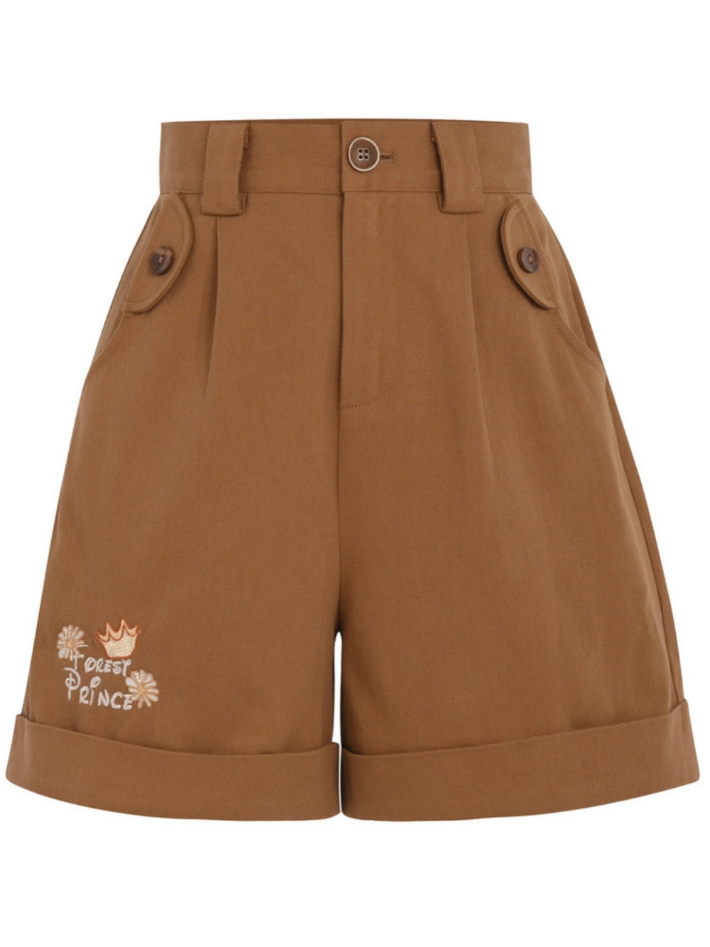 Vintage Forest Academy Embroidered Brown Shorts