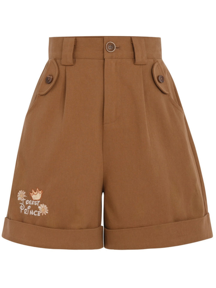 Vintage Forest Academy Embroidered Brown Shorts