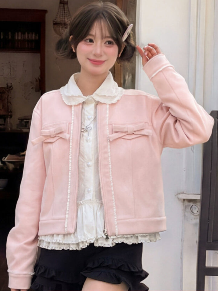 Sweet Pink Bow Accent Coquette Jacket