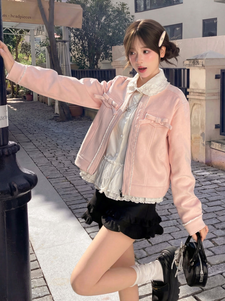 Sweet Pink Bow Accent Coquette Jacket