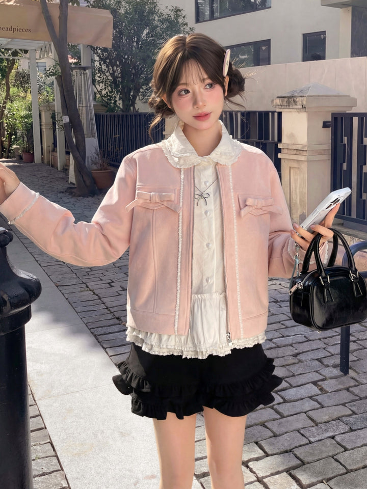 Sweet Pink Bow Accent Coquette Jacket