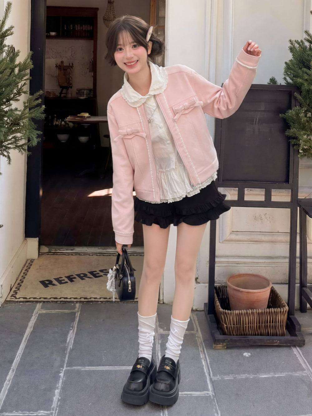 Sweet Pink Bow Accent Coquette Jacket