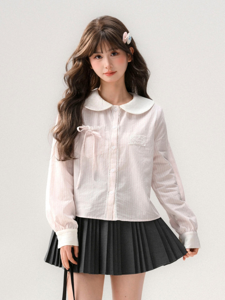 Sweet Pink Striped Peter Pan Collar Shirt
