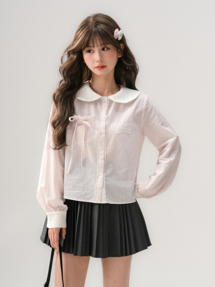 Sweet Pink Striped Peter Pan Collar Shirt