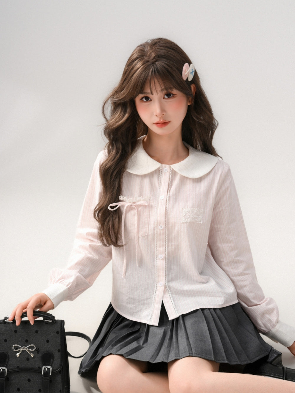 Sweet Pink Striped Peter Pan Collar Shirt