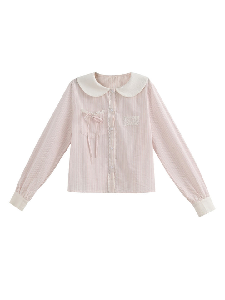 Sweet Pink Striped Peter Pan Collar Shirt