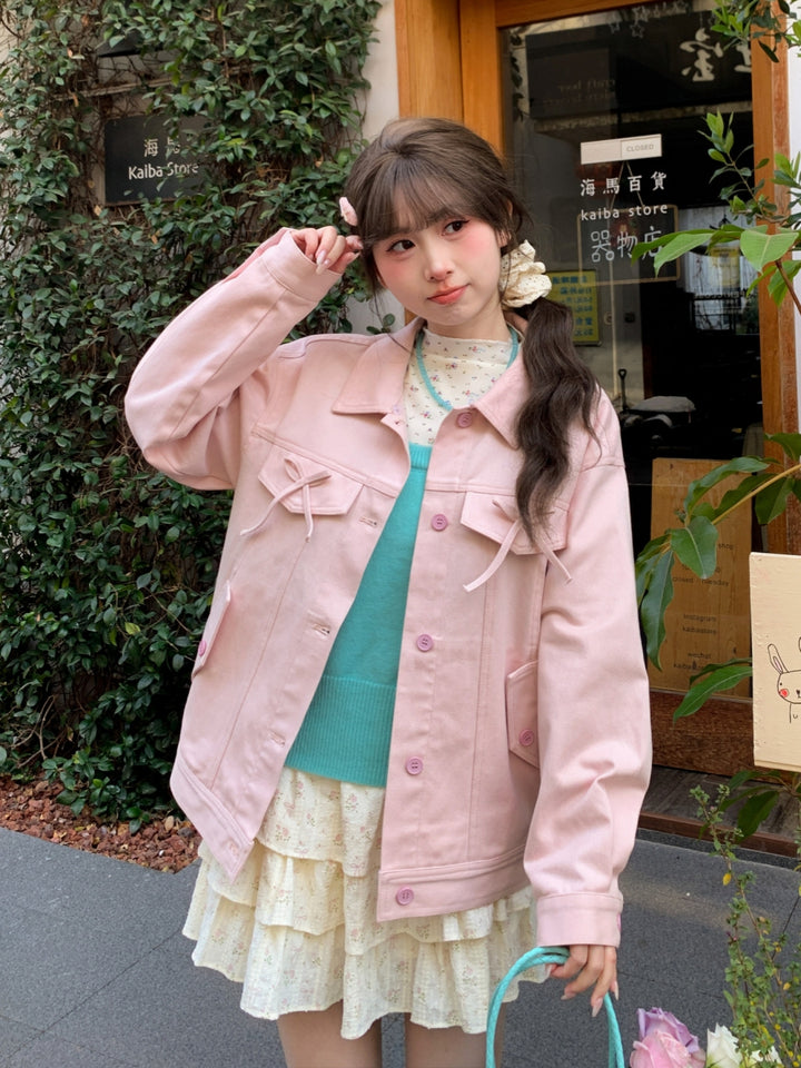 Pink Lace Collar Bow Jacket