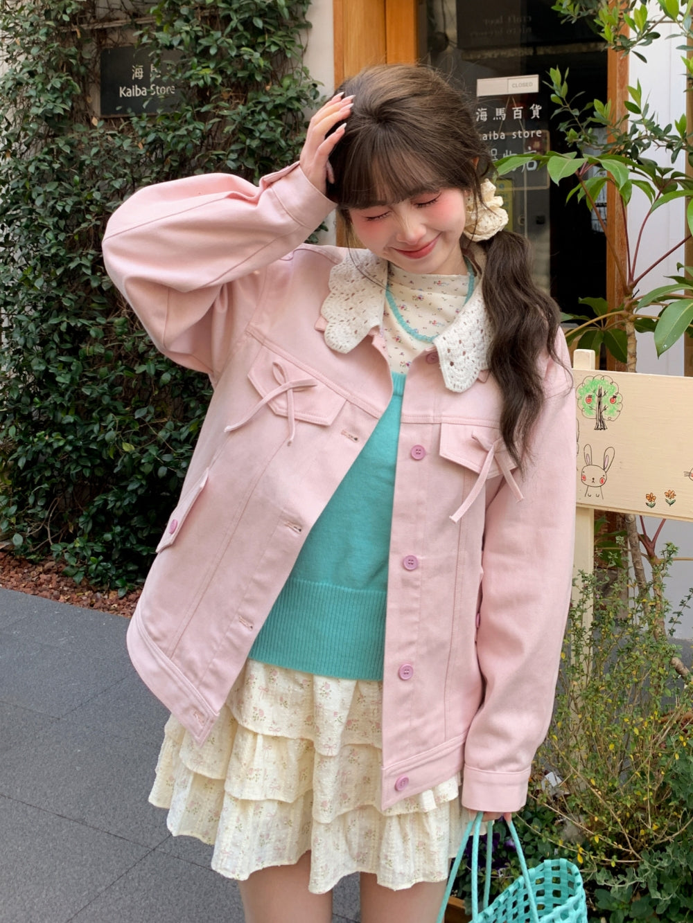 Pink Lace Collar Bow Jacket