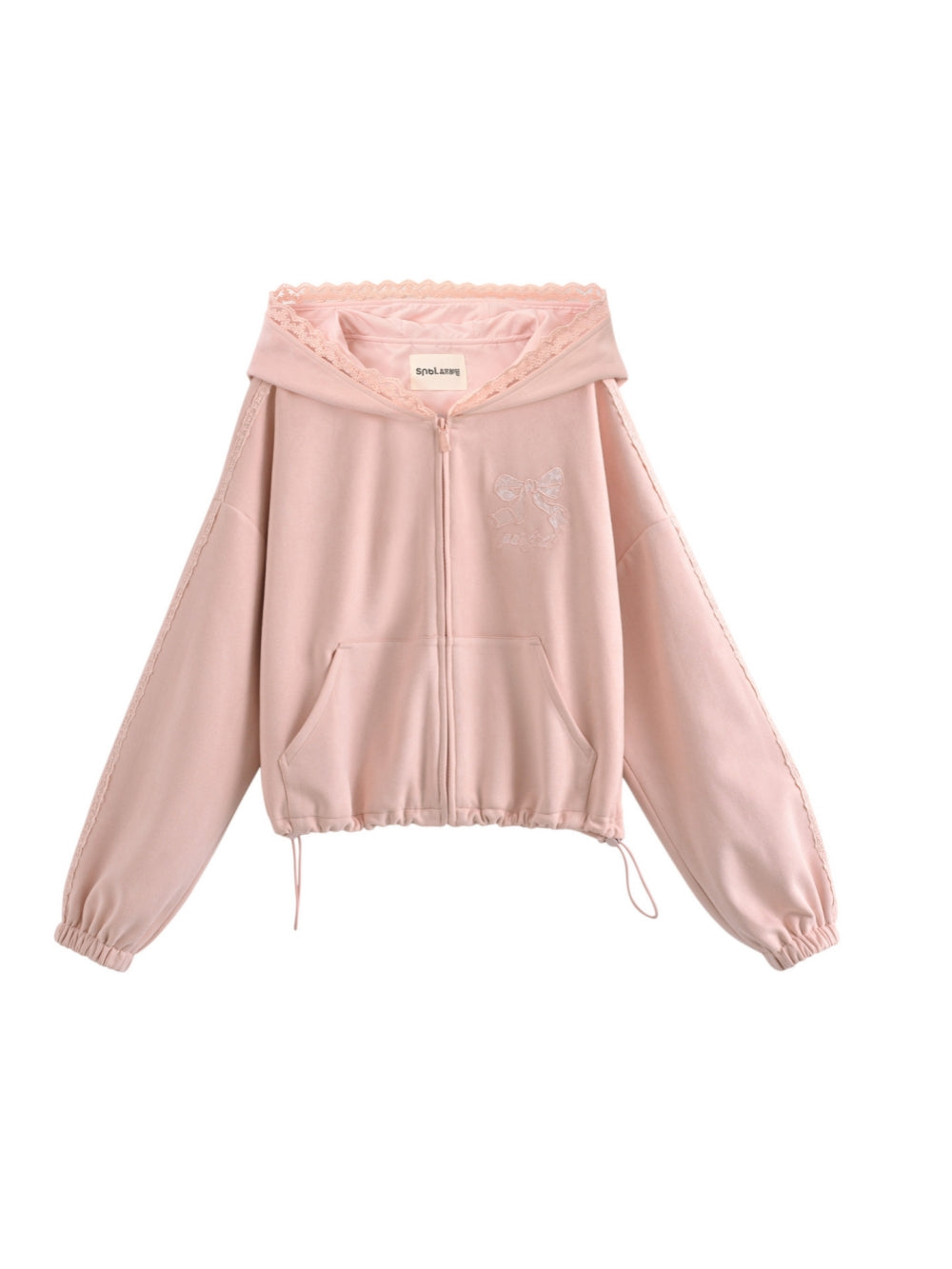 Kawaii Pink Lace Trim Bow Zip-up Hoodie