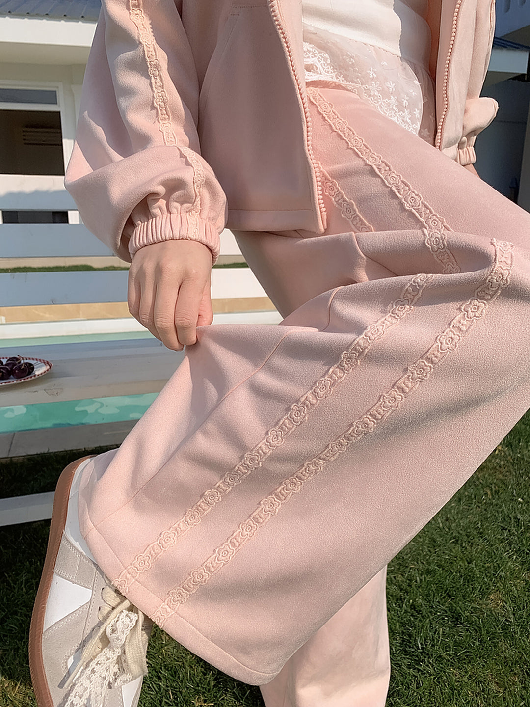 Soft Pink Lace Side Wide Sweatpants