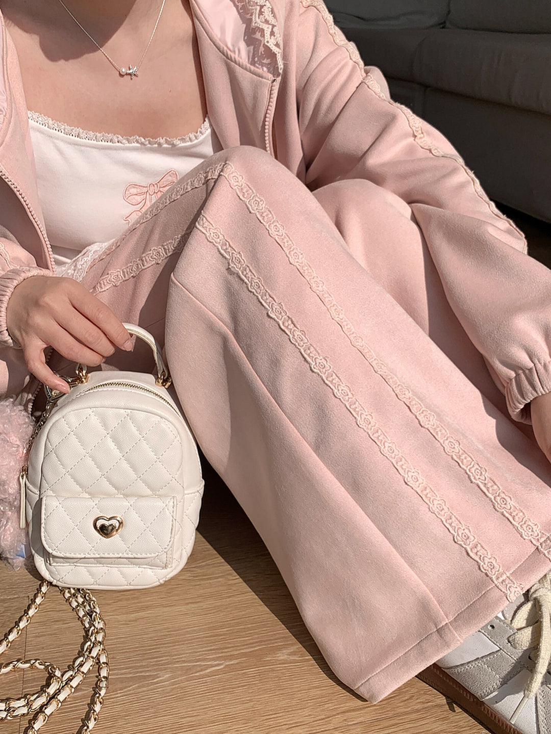 Soft Pink Lace Side Wide Sweatpants