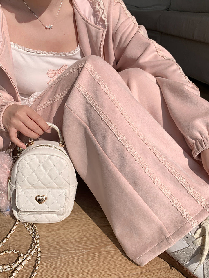 Soft Pink Lace Side Wide Sweatpants