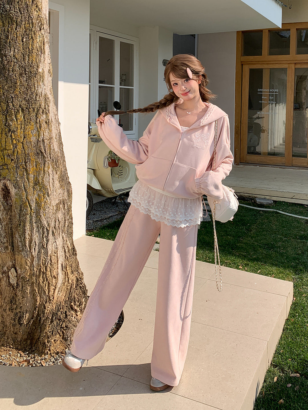 Soft Pink Lace Side Wide Sweatpants