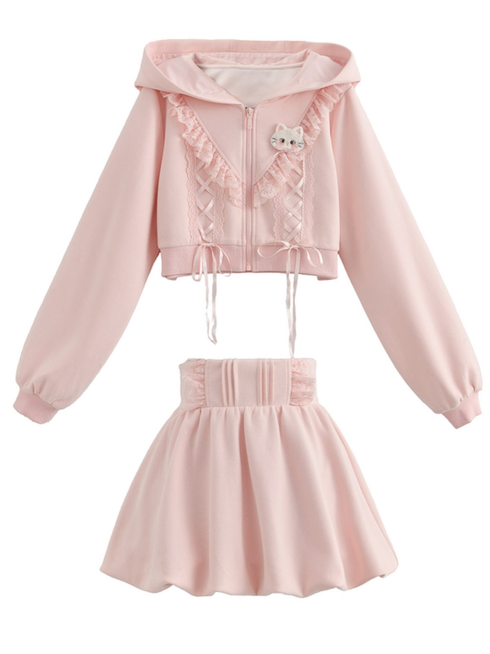 Lace Ruffle Hoodie Bubble Shorts