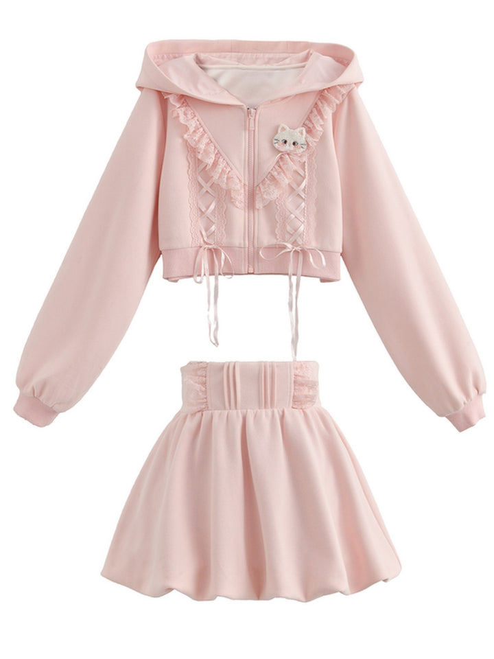 Lace Ruffle Hoodie Bubble Shorts