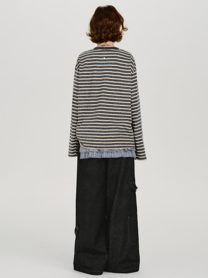 Vintage Striped Embroidered Cartoon Cat Dog Top