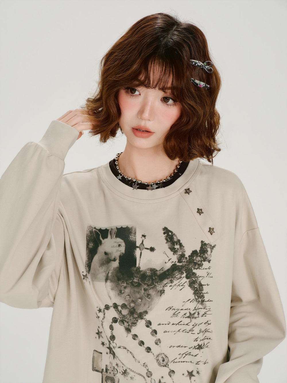 Vintage Cat Embroidered Dark Striped Top