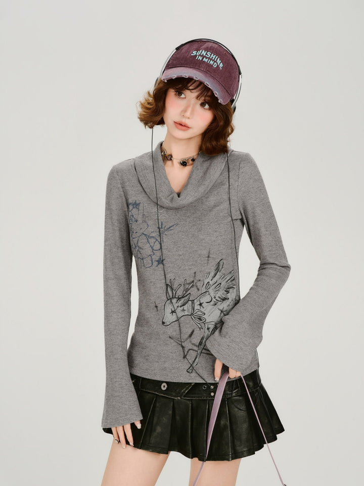 Grunge Graphic Faux Layered Star Sweatshirt