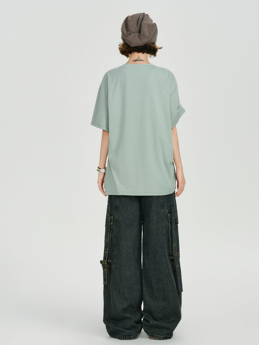 Sage Green Harajuku Hand-Drawn Graphic Tee