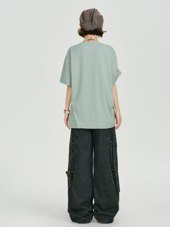 Sage Green Harajuku Hand-Drawn Graphic Tee