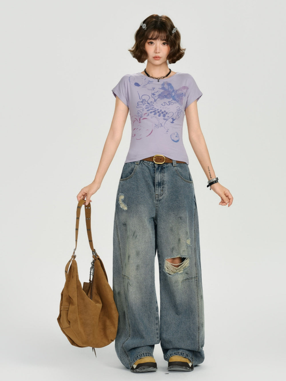 Purple Abstract Graphic Print Baby Tee