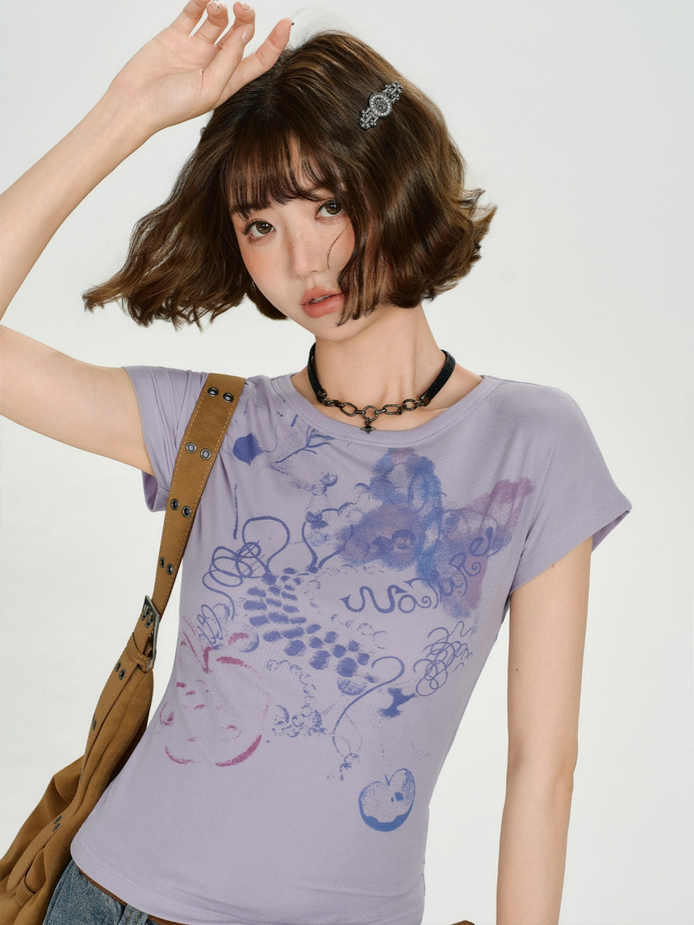 Purple Abstract Graphic Print Baby Tee